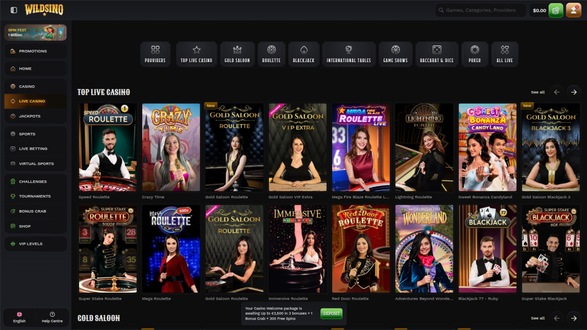 Wildsino Casino Desktop Live Dealer