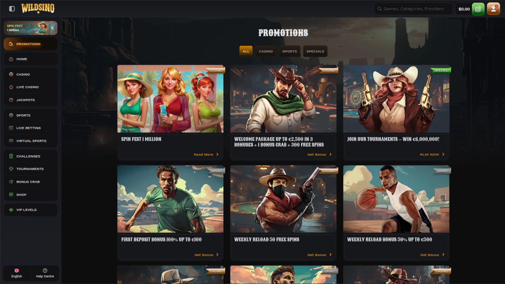 Wildsino Casino Desktop Promotions