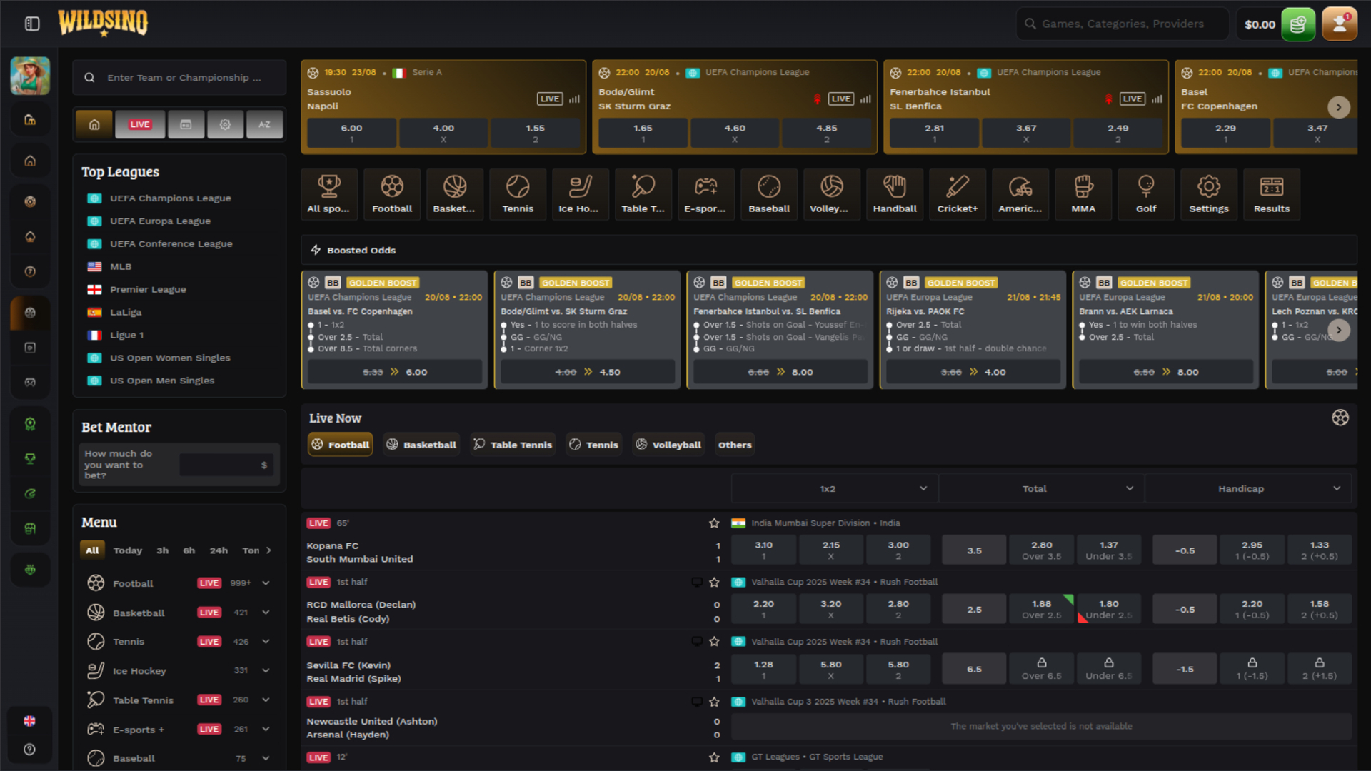 Wildsino Casino Desktop Sports