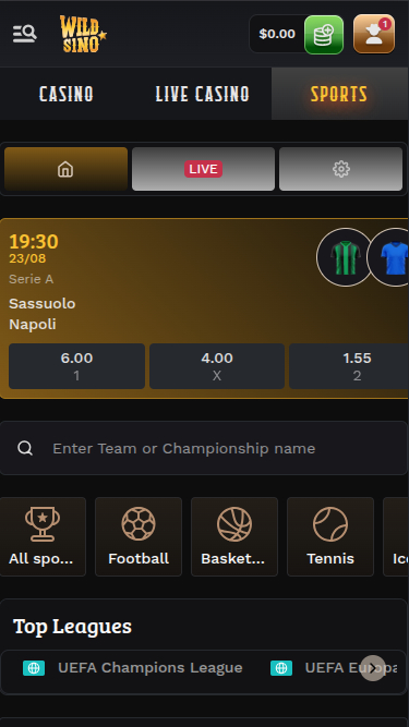 Wildsino Casino Mobile Sports