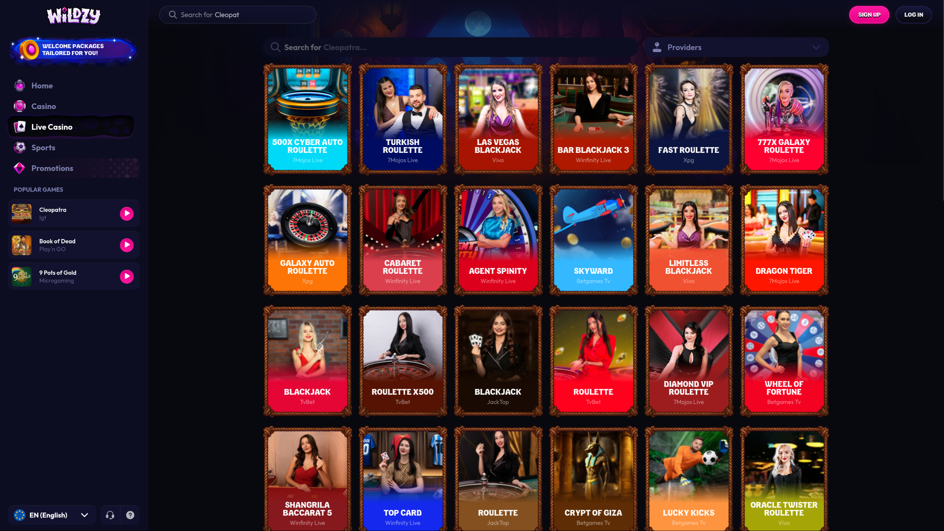 Wildzy Casino Desktop Live Dealer