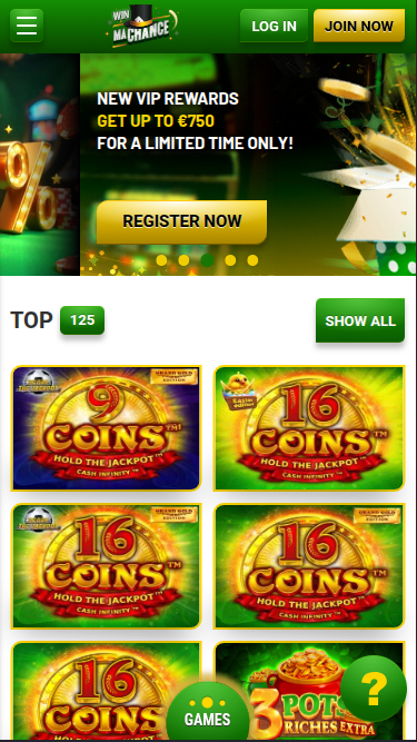 Win Machance Casino Mobile Homepage
