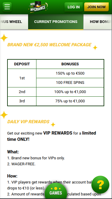 Win Machance Casino Mobile Promotions