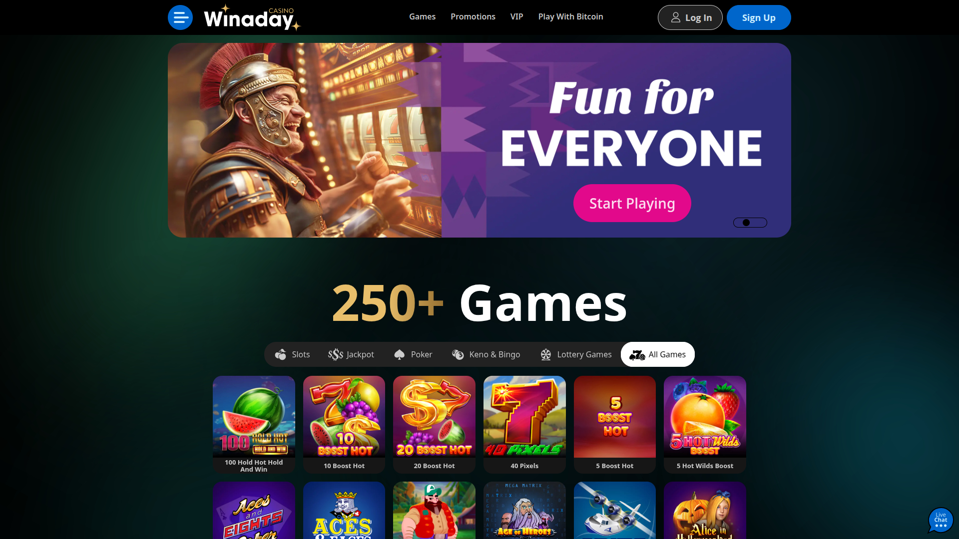 Winaday Casino Desktop Homepage