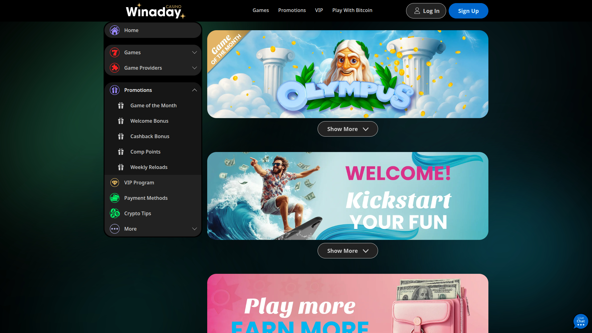 Winaday Casino Desktop Promotions