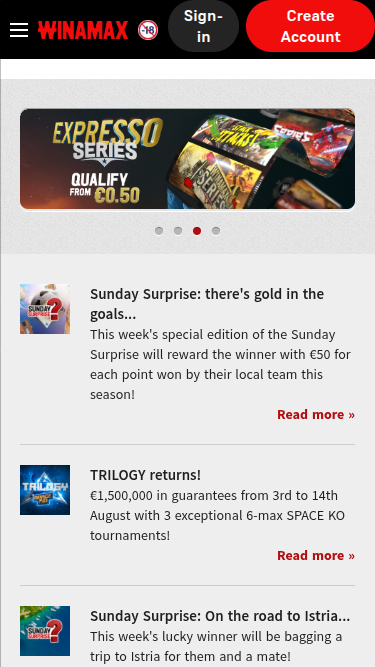 Winamax Mobile Homepage