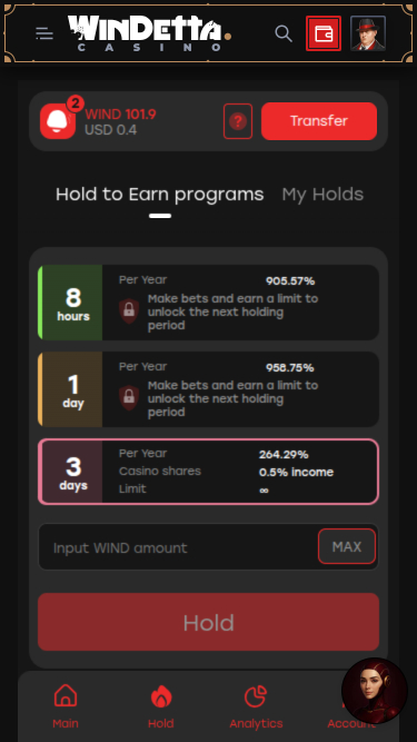Windetta Casino Mobile Tokens