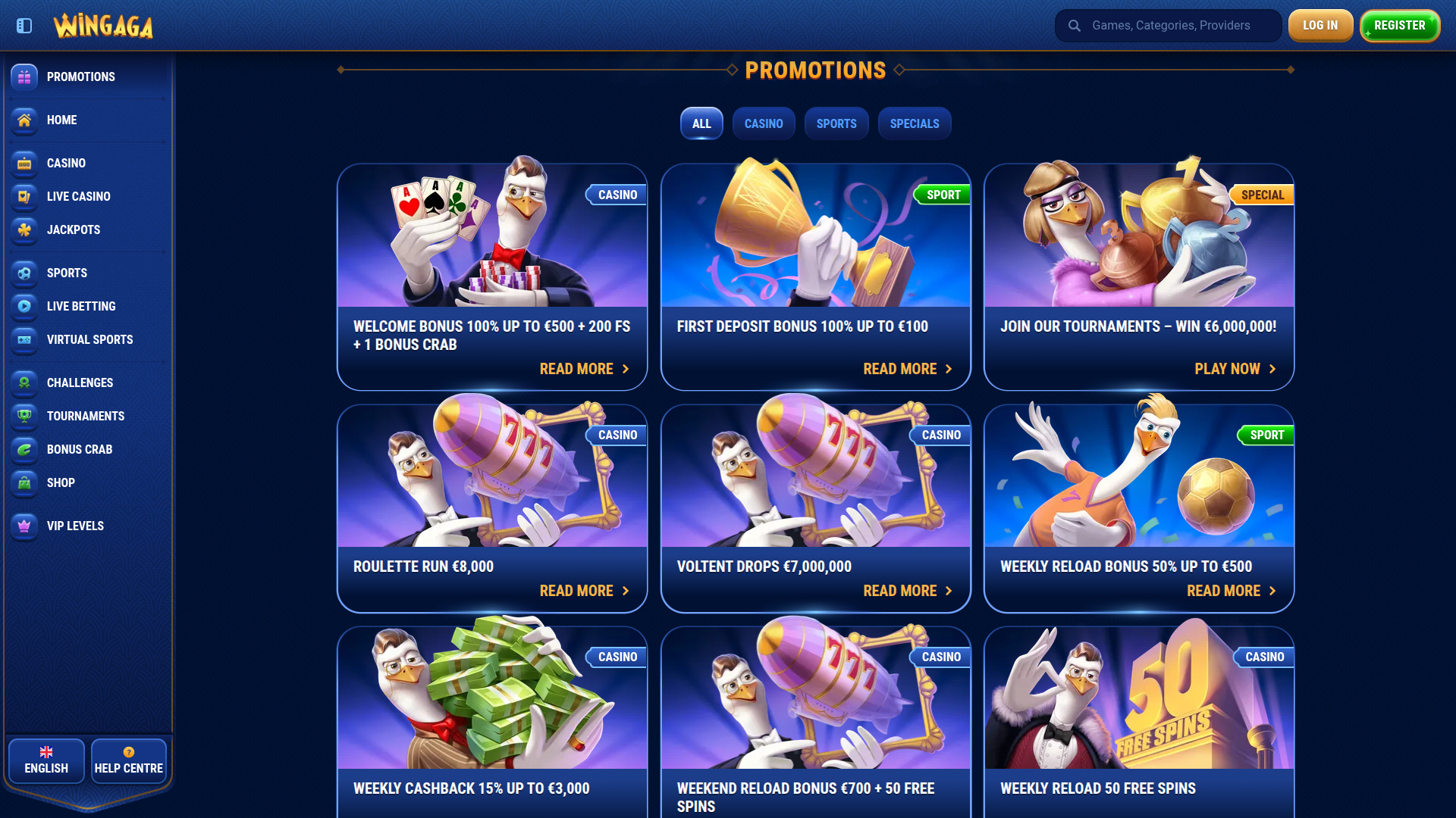 WinGaga Casino Desktop Promotions