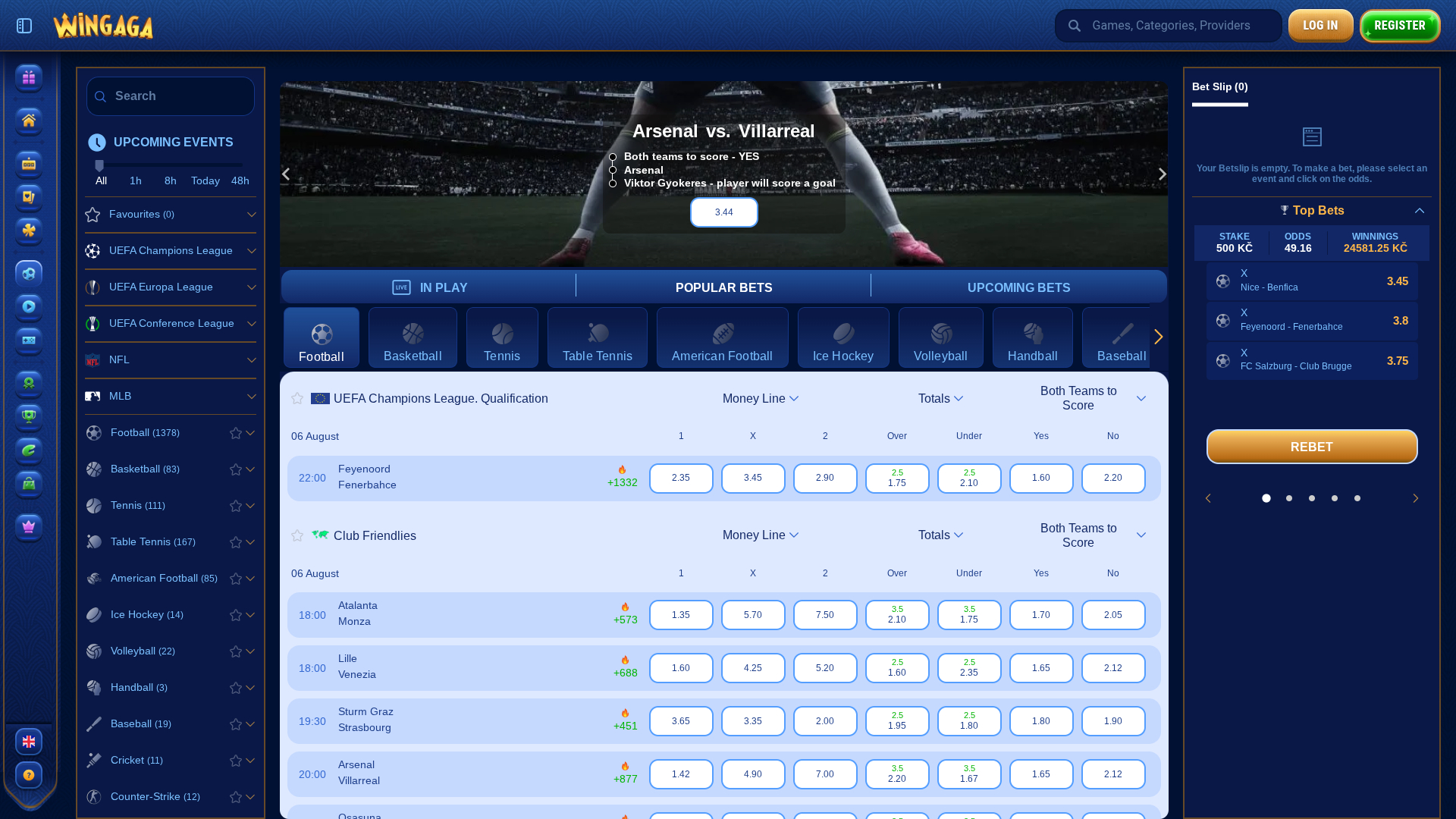 WinGaga Casino Desktop Sports