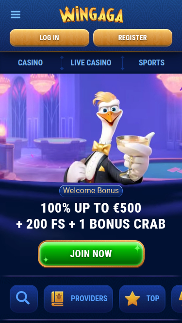 WinGaga Casino Mobile Homepage