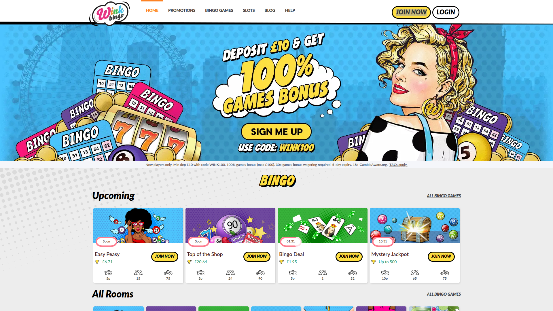 Wink Bingo Casino Desktop Homepage