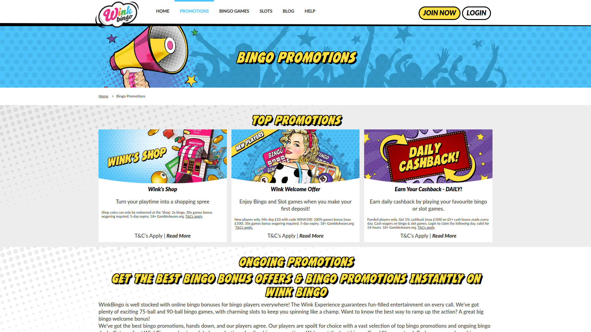 Wink Bingo Casino Desktop Promotions