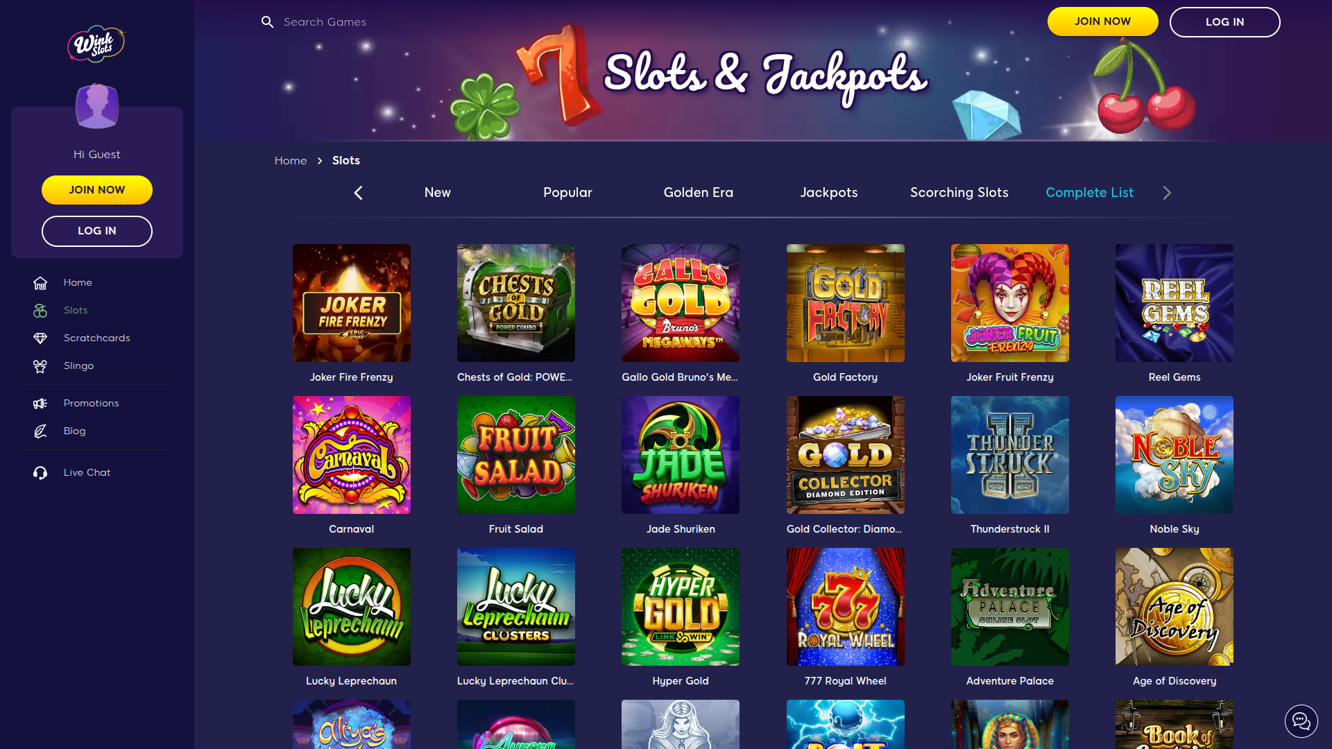 Wink Slots Casino Desktop Games