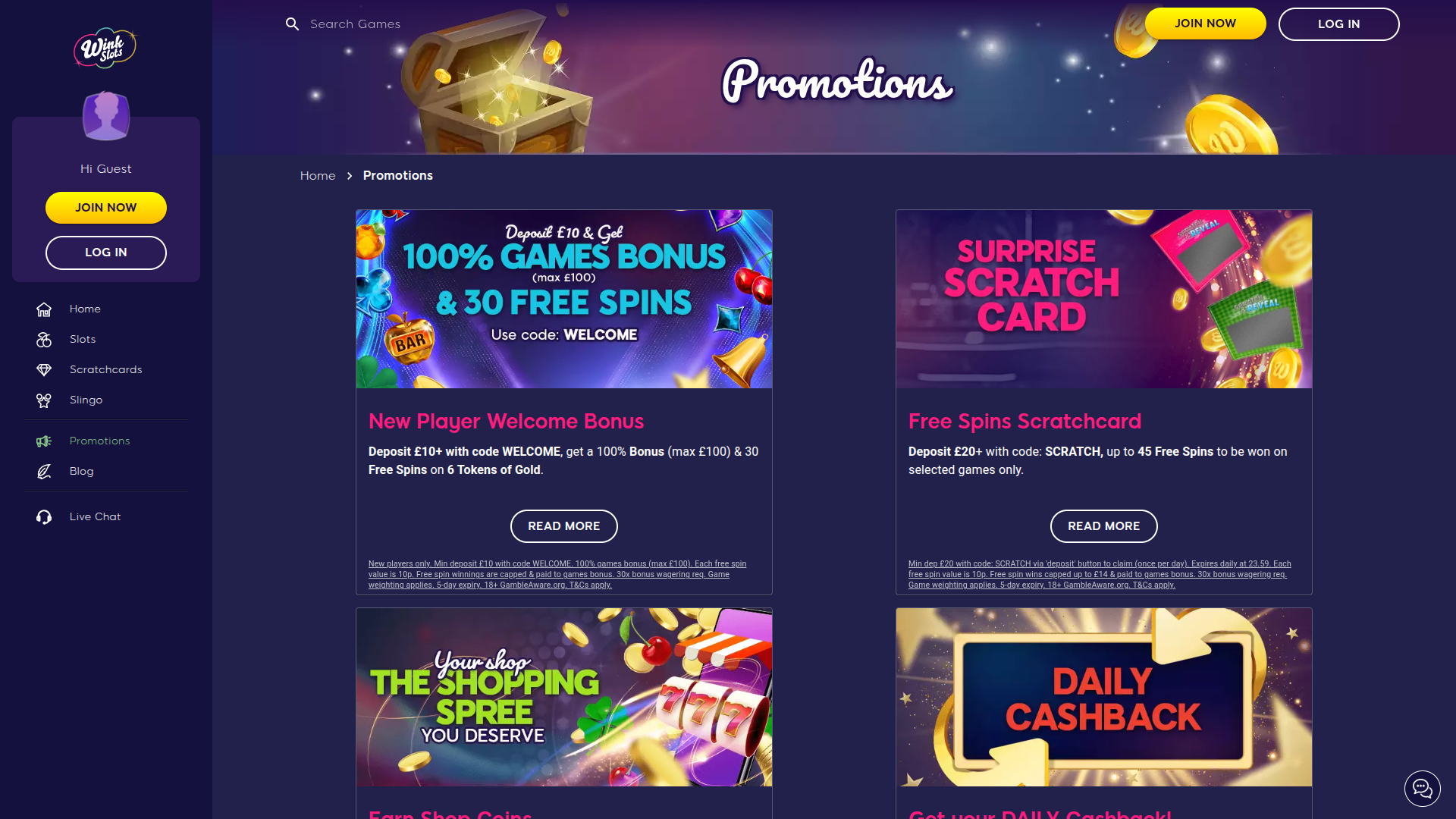 Wink Slots Casino Desktop Promotions