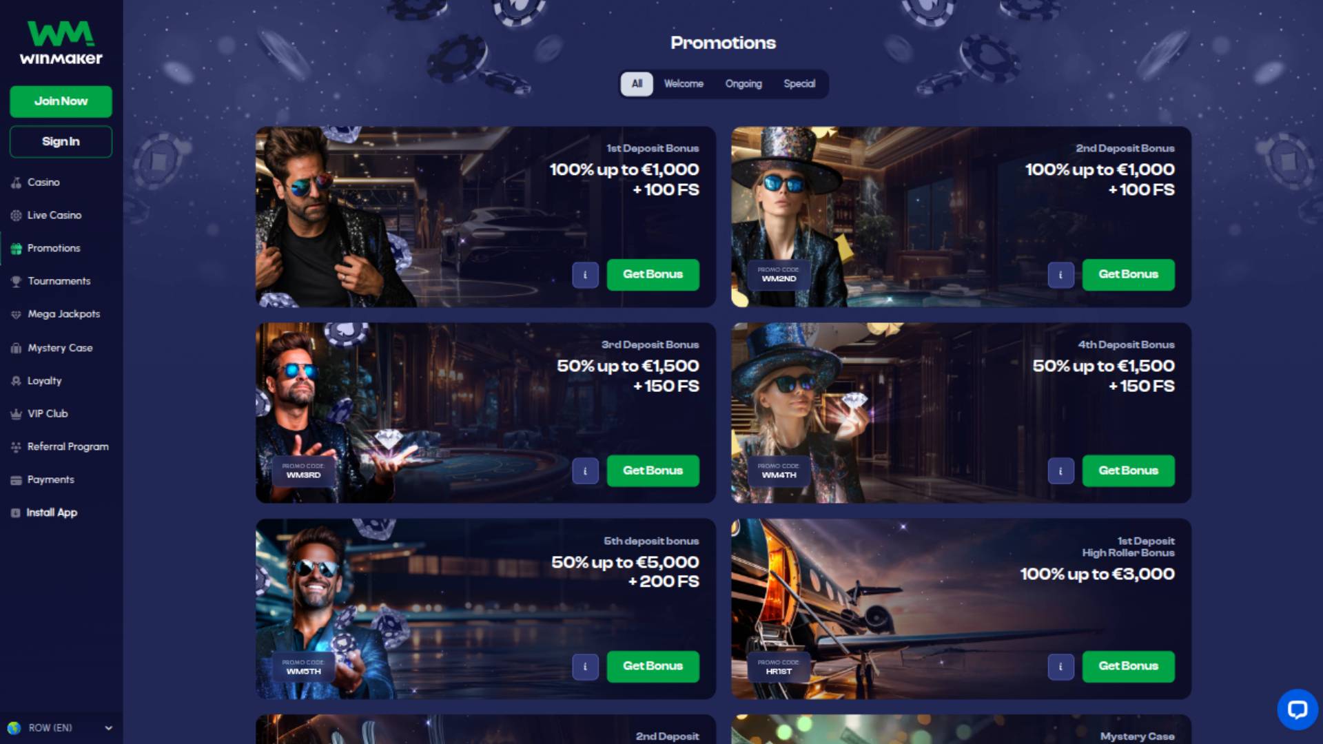 Promotions page screenshot of Winmaker Casino 