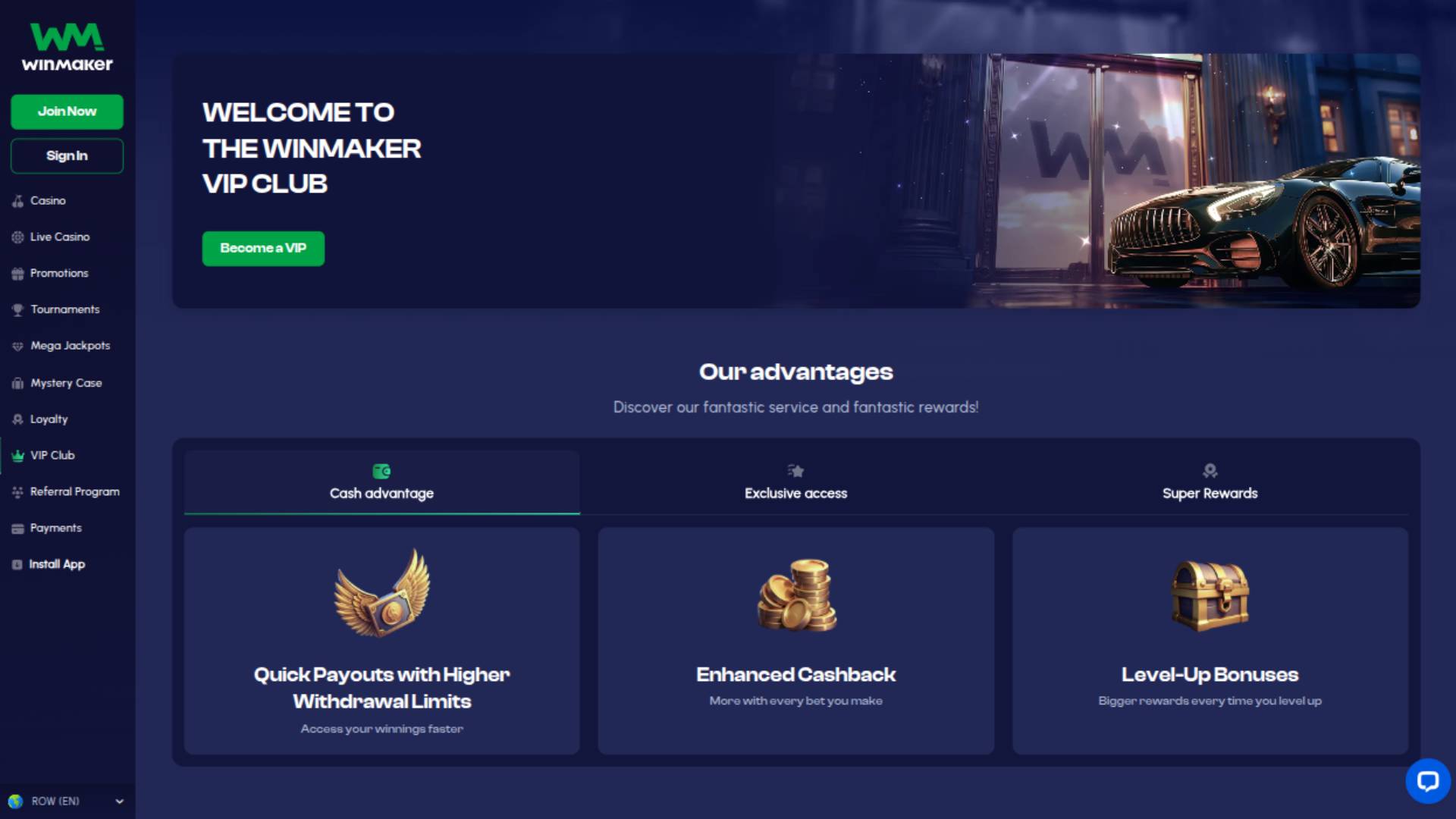 VIP page screenshot of Winmaker Casino 