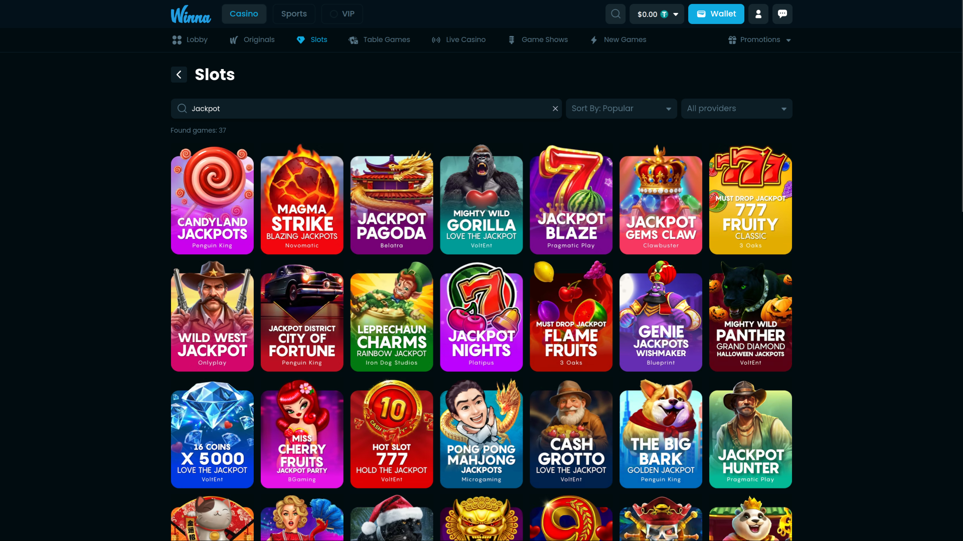 Winna Casino Desktop Jackpot