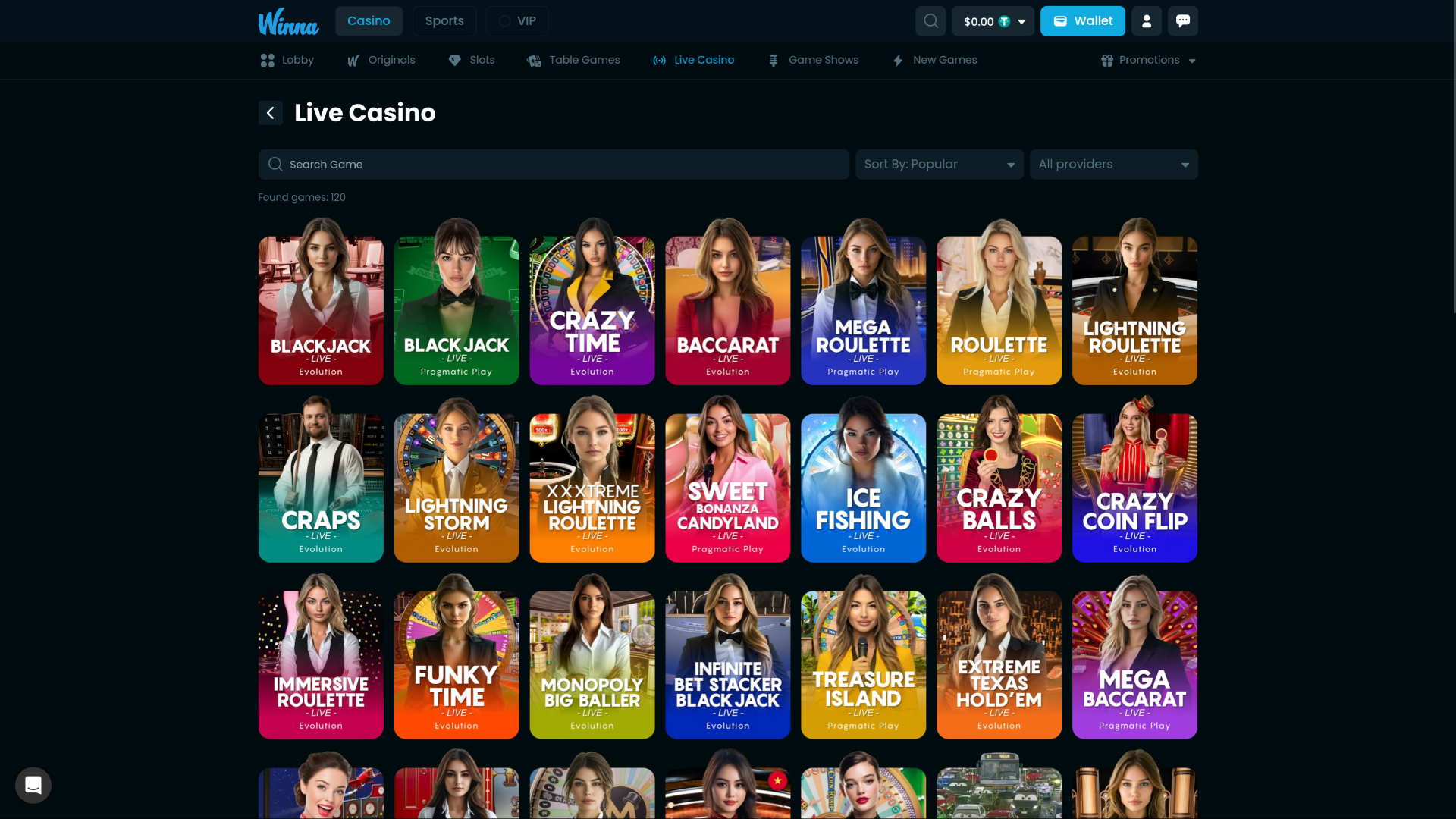 Winna Casino Desktop Live Dealer