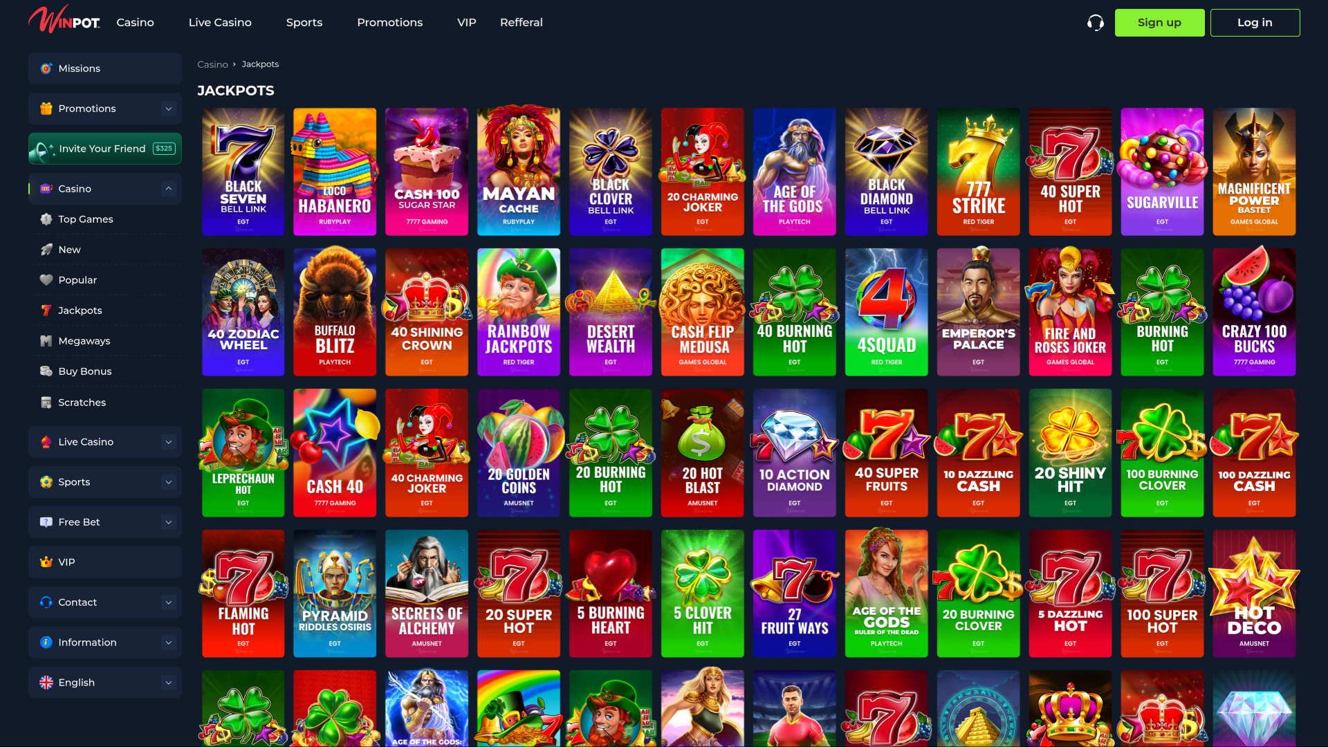WinPot Casino Desktop jackpot
