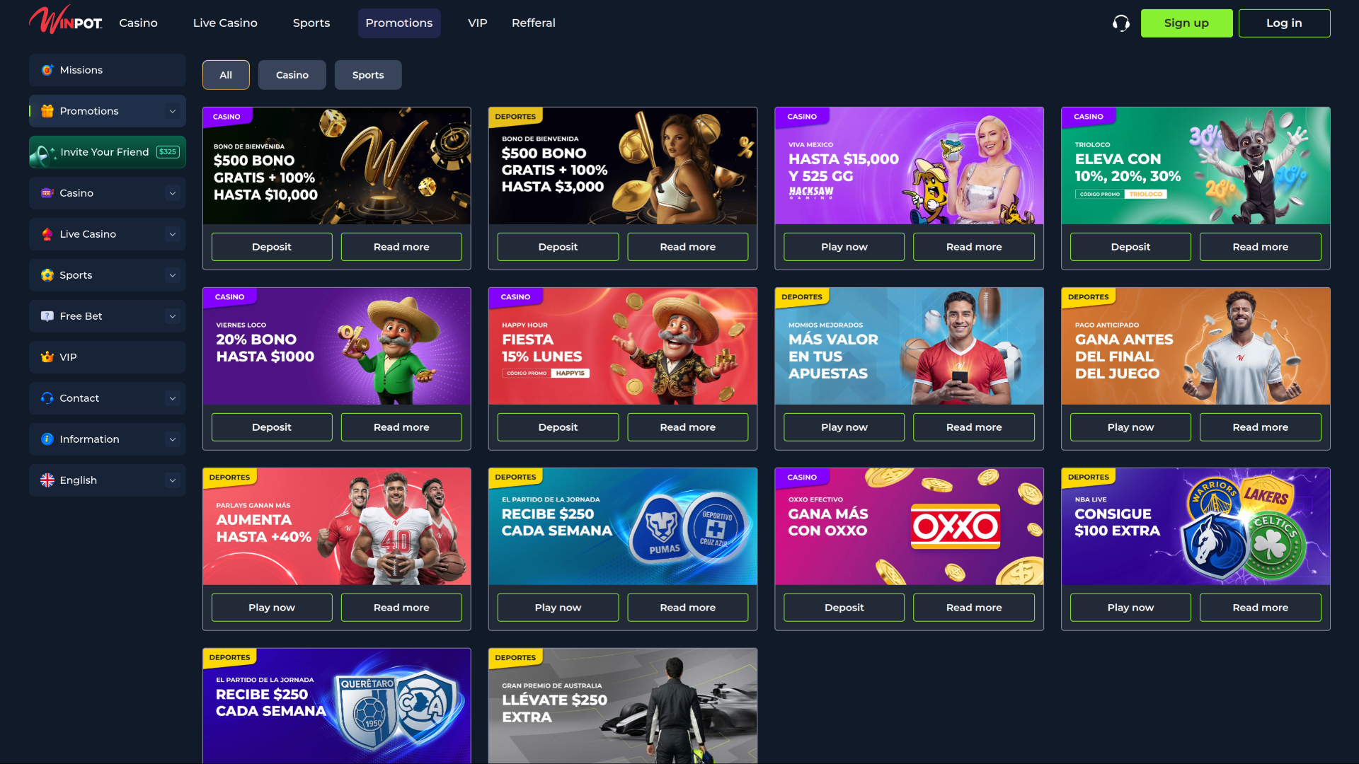 Winpot Casino Desktop Promotions