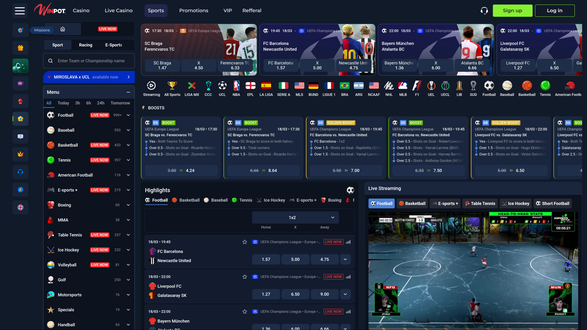 WinPot Casino Desktop Sports Betting