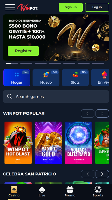 WinPot Casino Casino Mobile Homepage