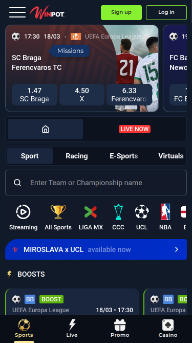 WinPot Casino Mobile Sports Betting