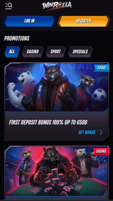 Promotions mobile page screenshot of WinRolla Casino 