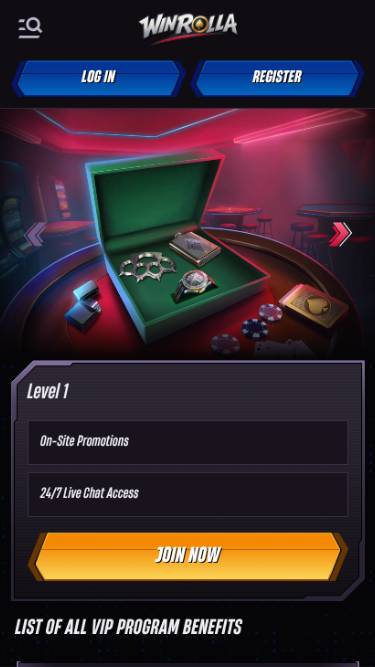 VIP mobile page screenshot of WinRolla Casino 