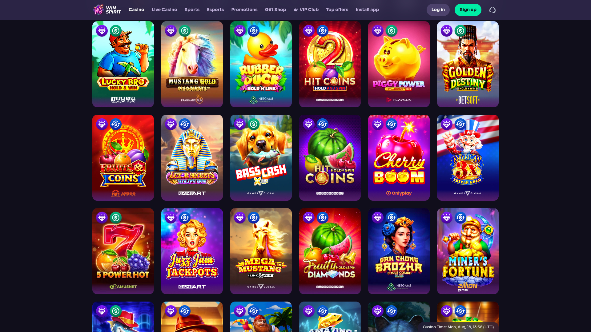WinSpirit Casino Desktop Jackpot
