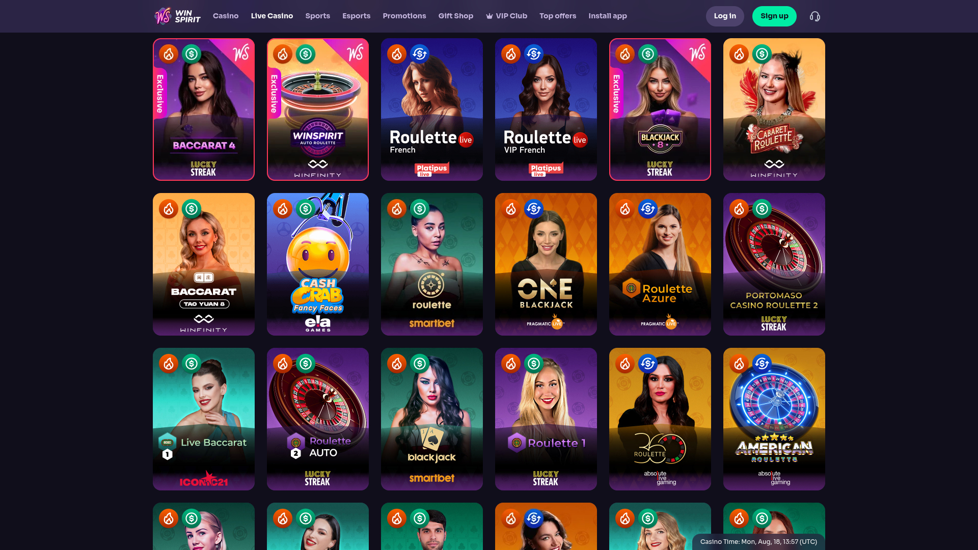 WinSpirit Casino Desktop Live Dealer