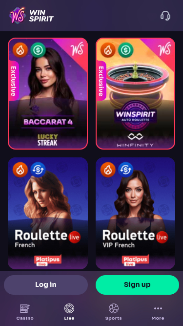 WinSpirit Casino Mobile Live Dealer