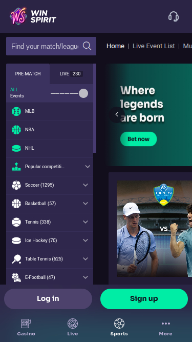 WinSpirit Casino Mobile Sports