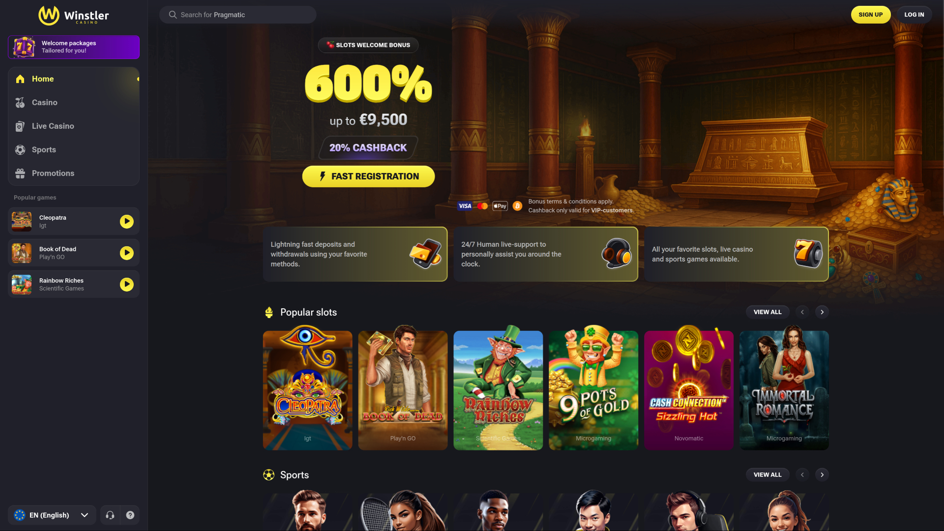 Winstler Casino Desktop Homepage