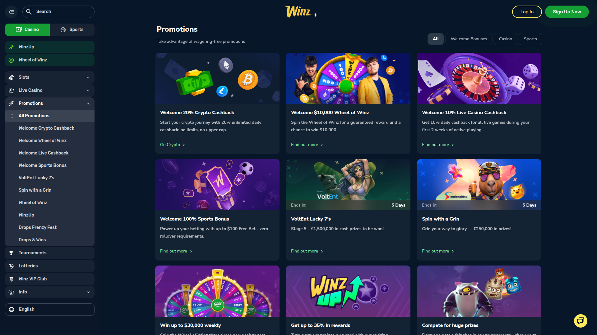 Winz Casino Desktop Promotions