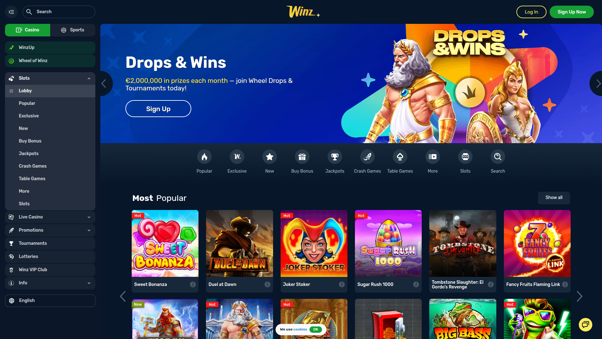 Winz Casino Desktop Homepage