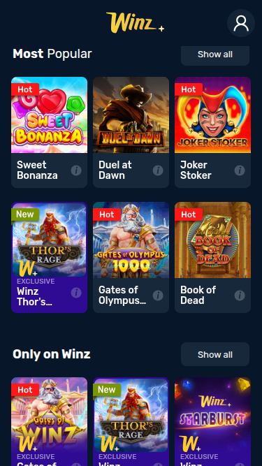 Winz Casino Mobile Games