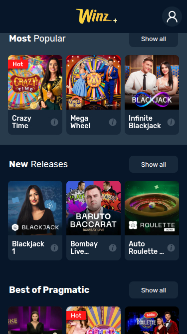 Winz Casino Mobile Live Dealer