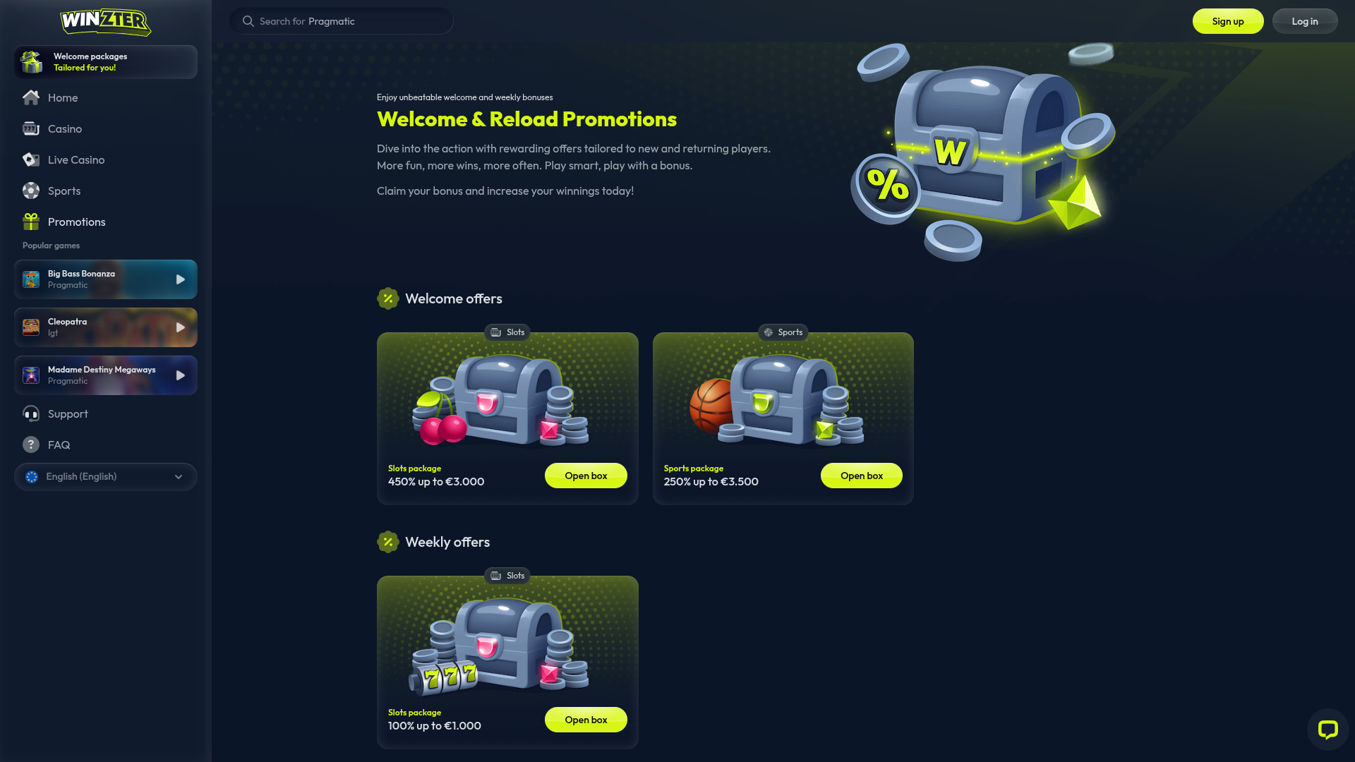 Winzter Casino Desktop Promotions