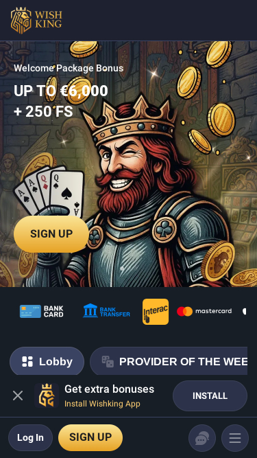 WIshking Casino Mobile Homepage