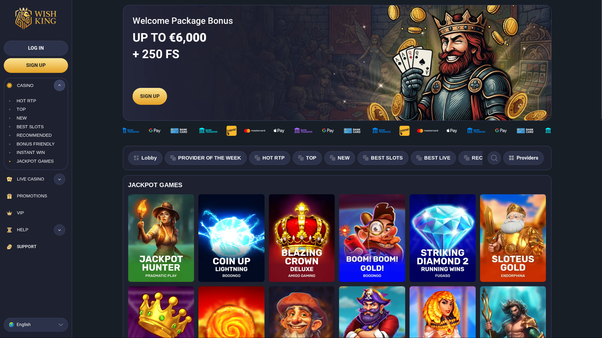 WIshking Casino Desktop Jackpot