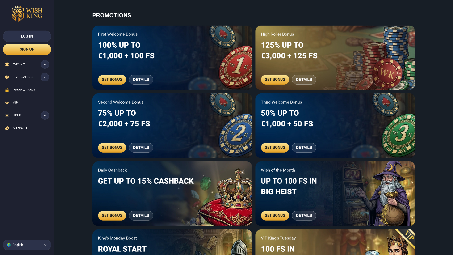 WIshking Casino Desktop Promotions