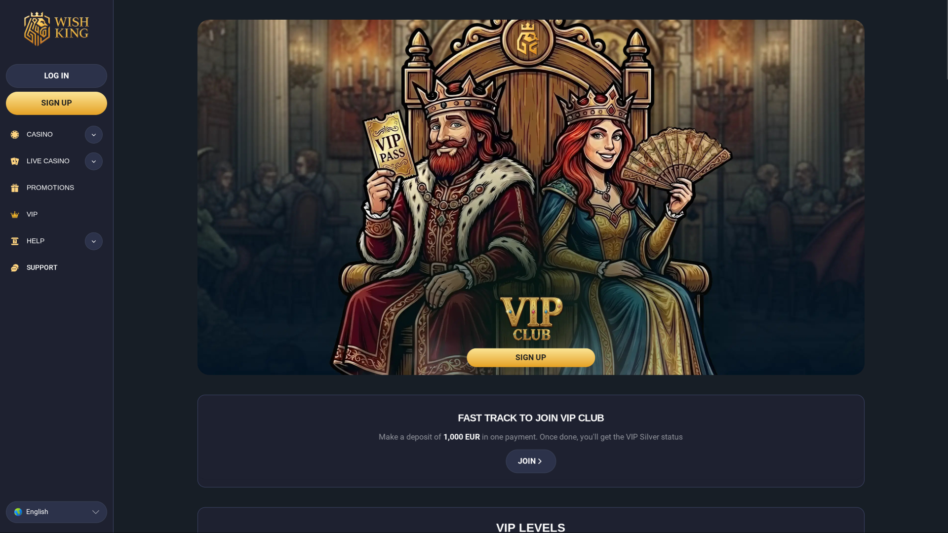 WIshking Casino Desktop VIP