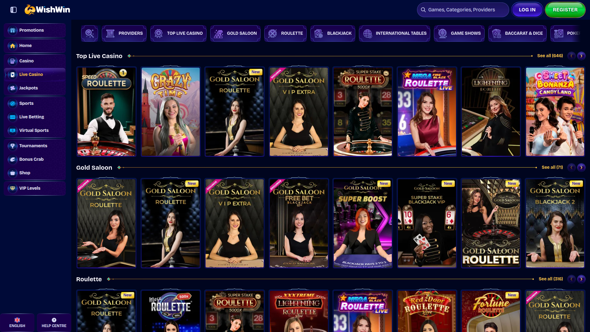 WishWin Casino Desktop Live Dealer