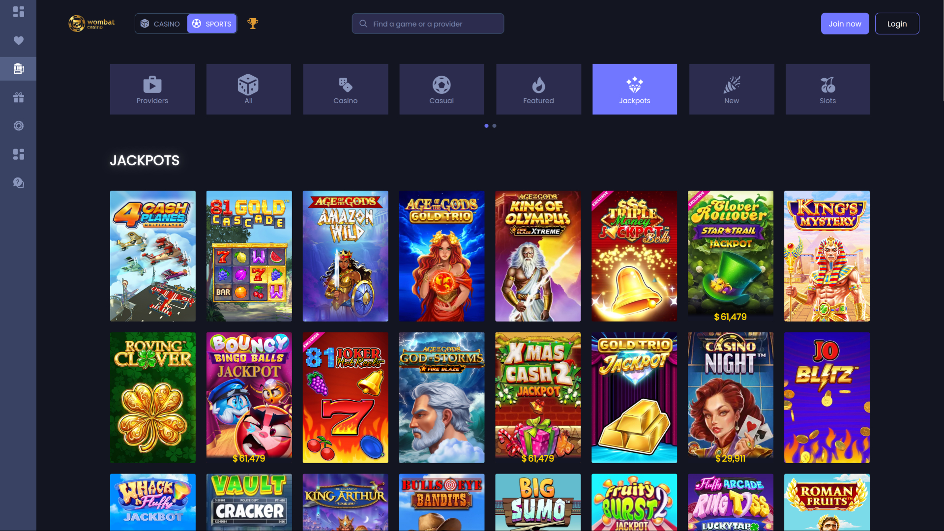Wombat Casino Desktop Jackpot