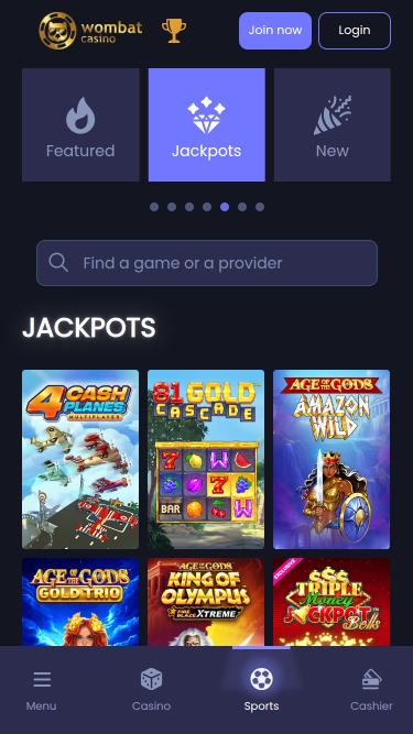 Wombat Casino Mobile Jackpot