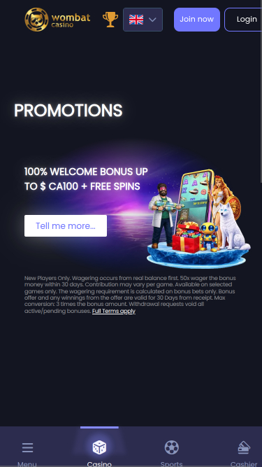 Wombat Casino Mobile Promotions
