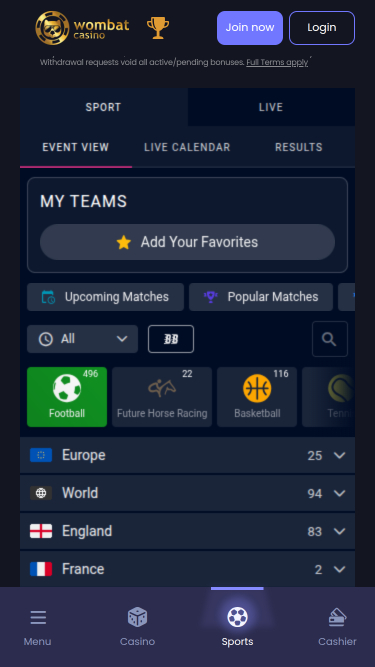Wombat Casino Mobile Sports Betting