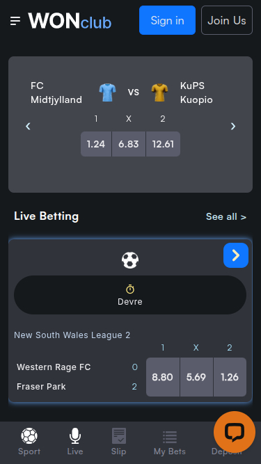 WONClub Casino Mobile Sports