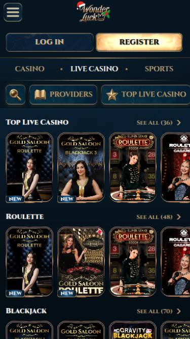 Live mobile page screenshot of WonderLuck Casino